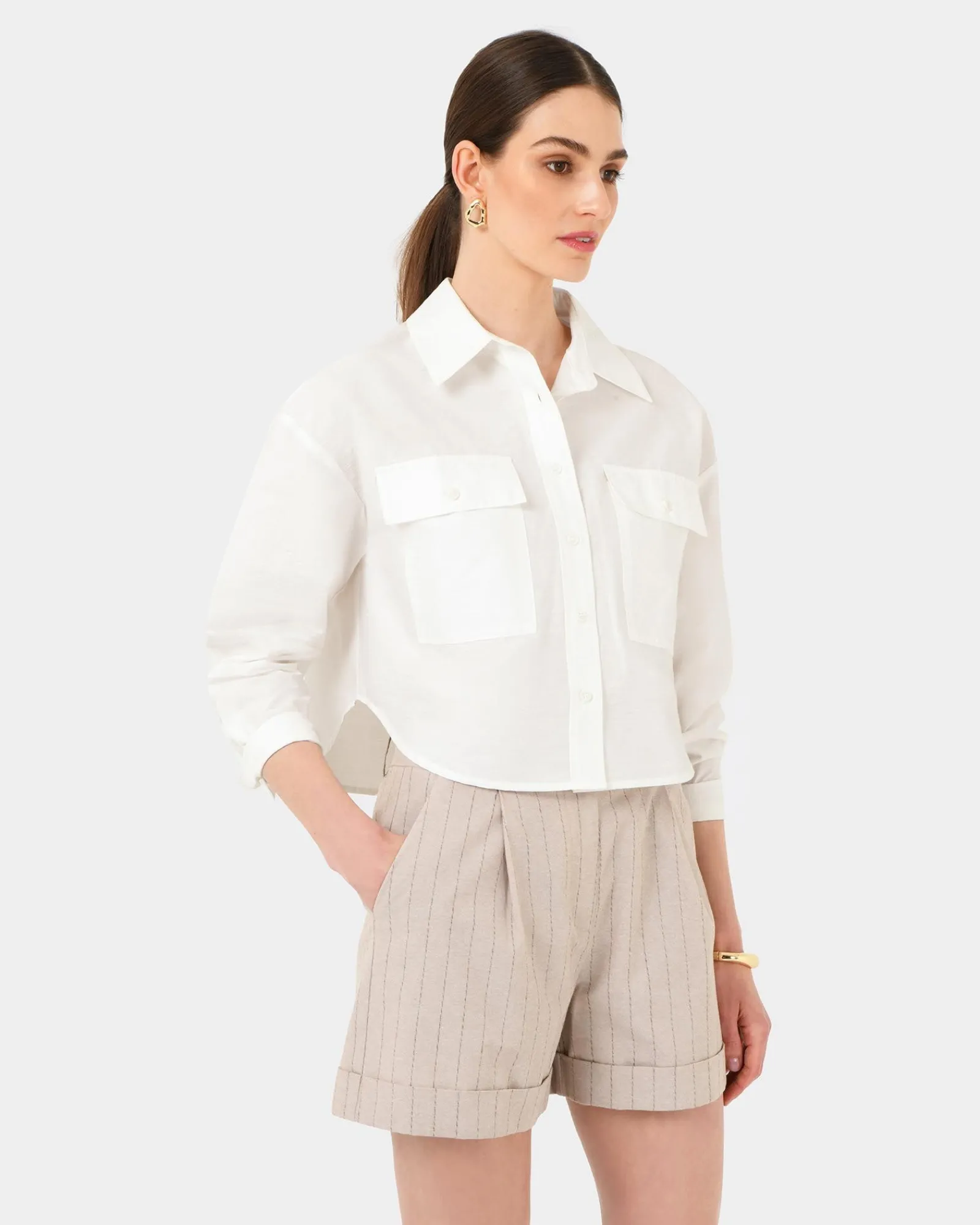 Forcast Kyla Crop Pocket Shirt* Long Sleeve Tops|Shirts & Blouses
