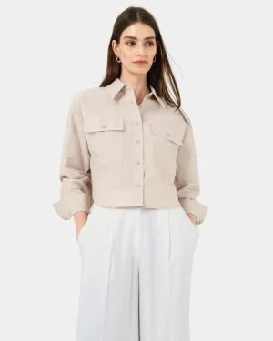 Forcast Kyla Crop Pocket Shirt* Long Sleeve Tops|Shirts & Blouses