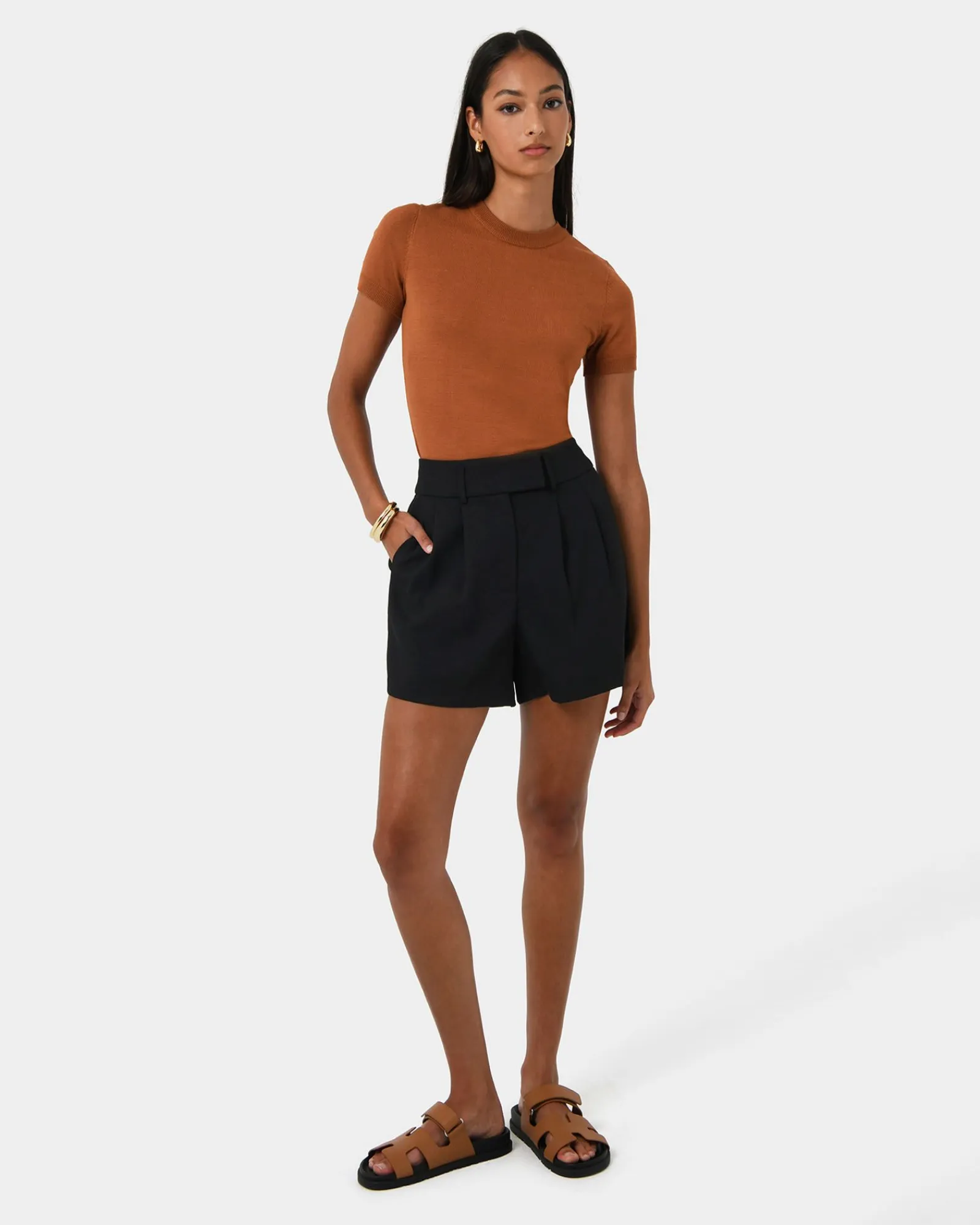 Forcast Lexee Pleat Front Short* High-Waisted Pants|Work Pants