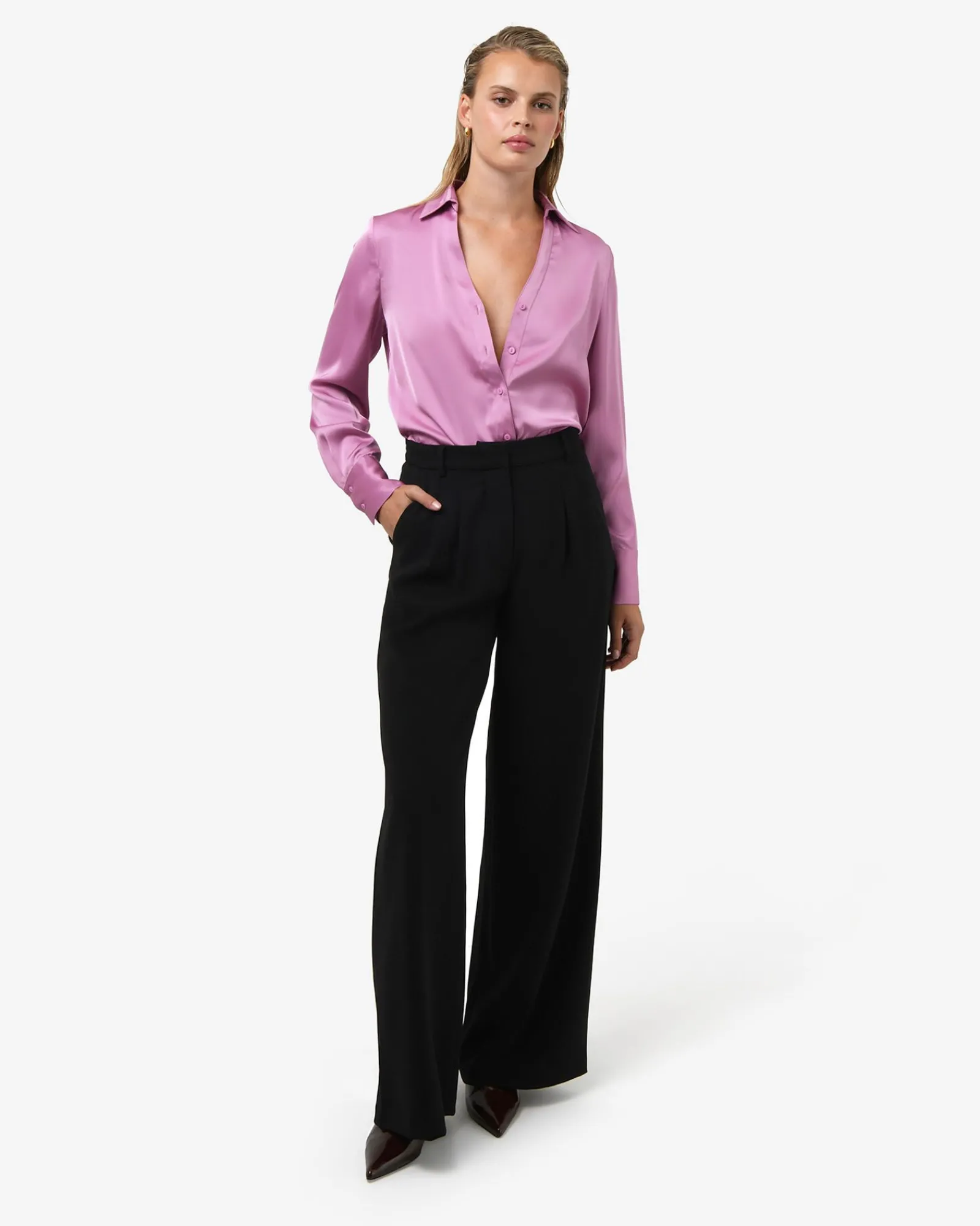 Forcast Lila V-neck Satin Blouse* Long Sleeve Tops|Shirts & Blouses