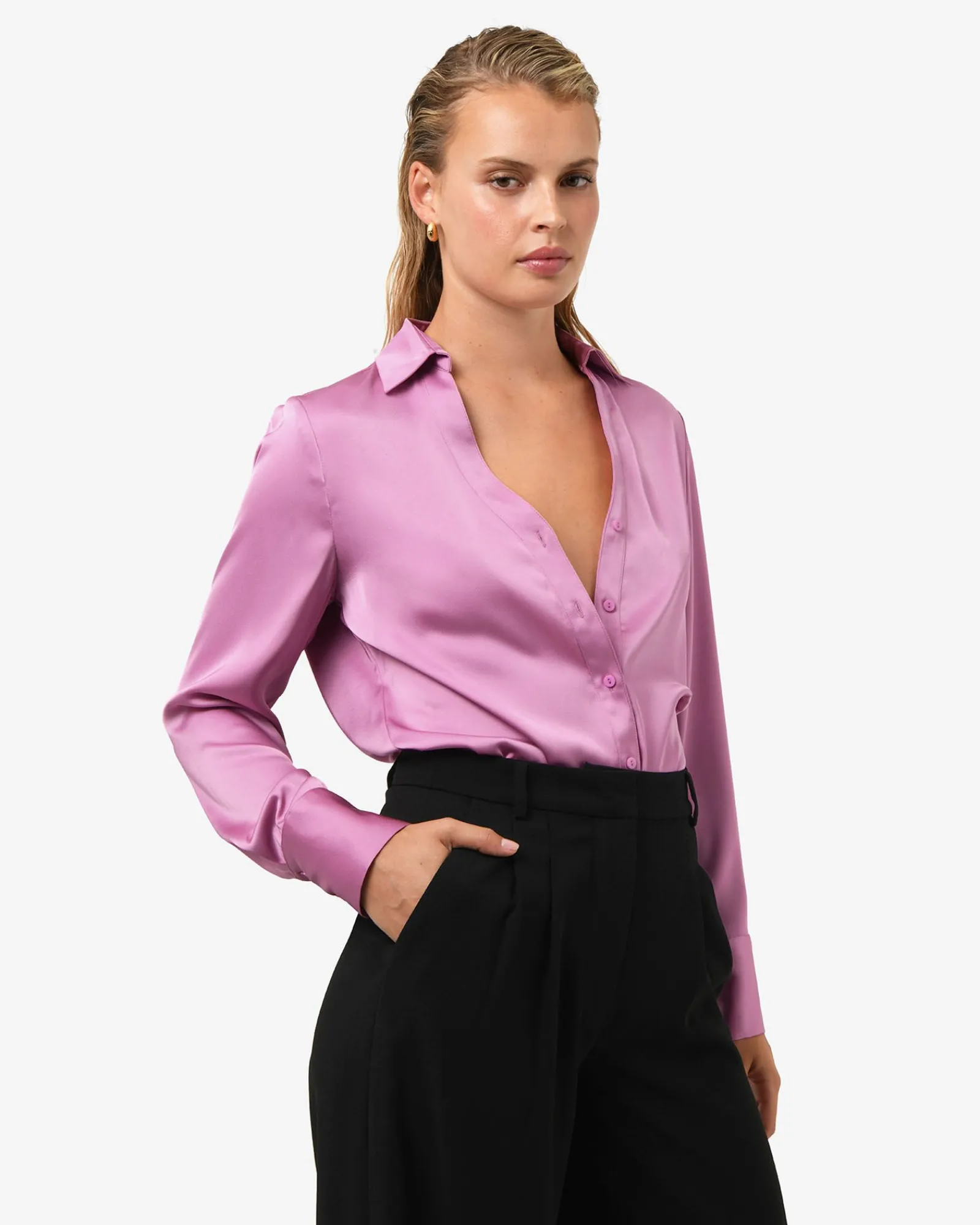 Forcast Lila V-neck Satin Blouse* Long Sleeve Tops|Shirts & Blouses