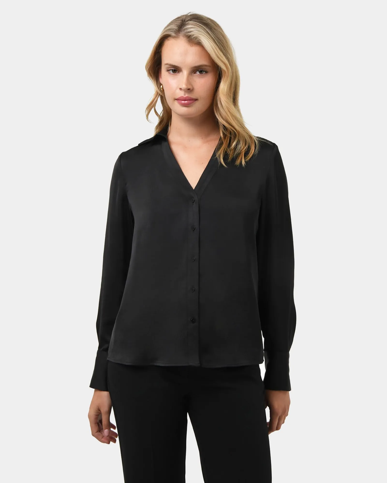 Forcast Lila V-neck Satin Blouse* Long Sleeve Tops|Shirts & Blouses