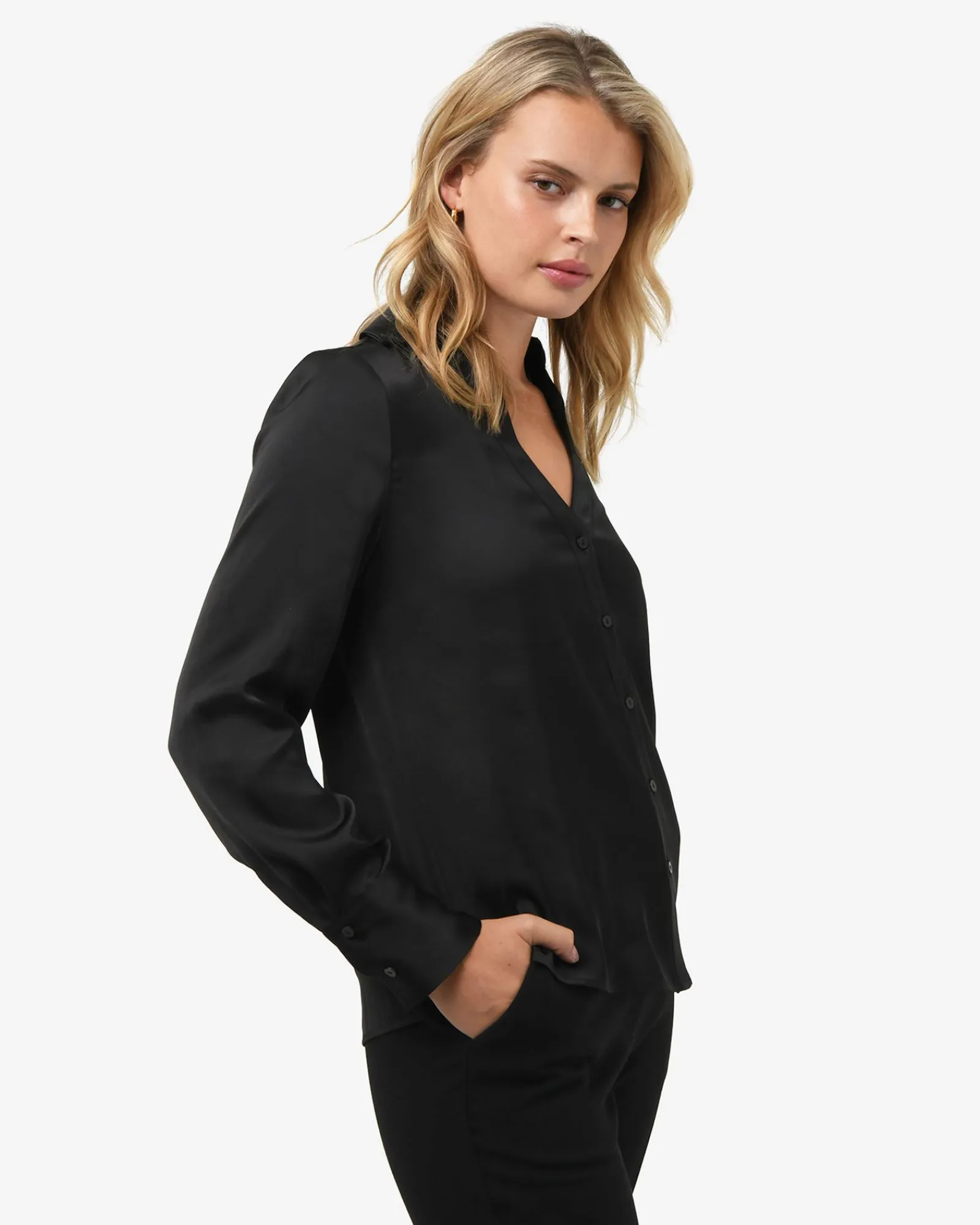 Forcast Lila V-neck Satin Blouse* Long Sleeve Tops|Shirts & Blouses