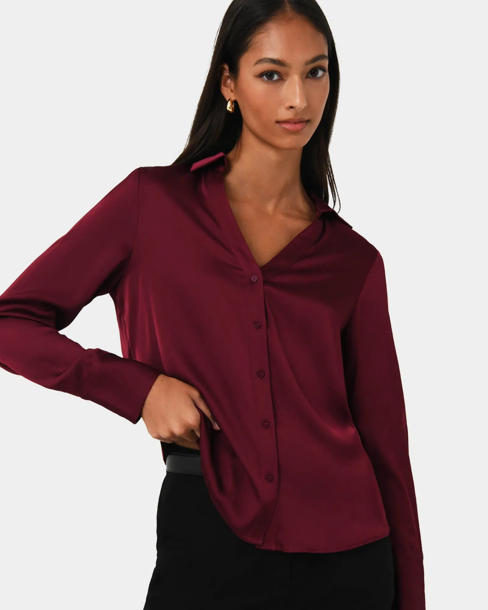 Forcast Lila V-neck Satin Blouse* Long Sleeve Tops|Shirts & Blouses