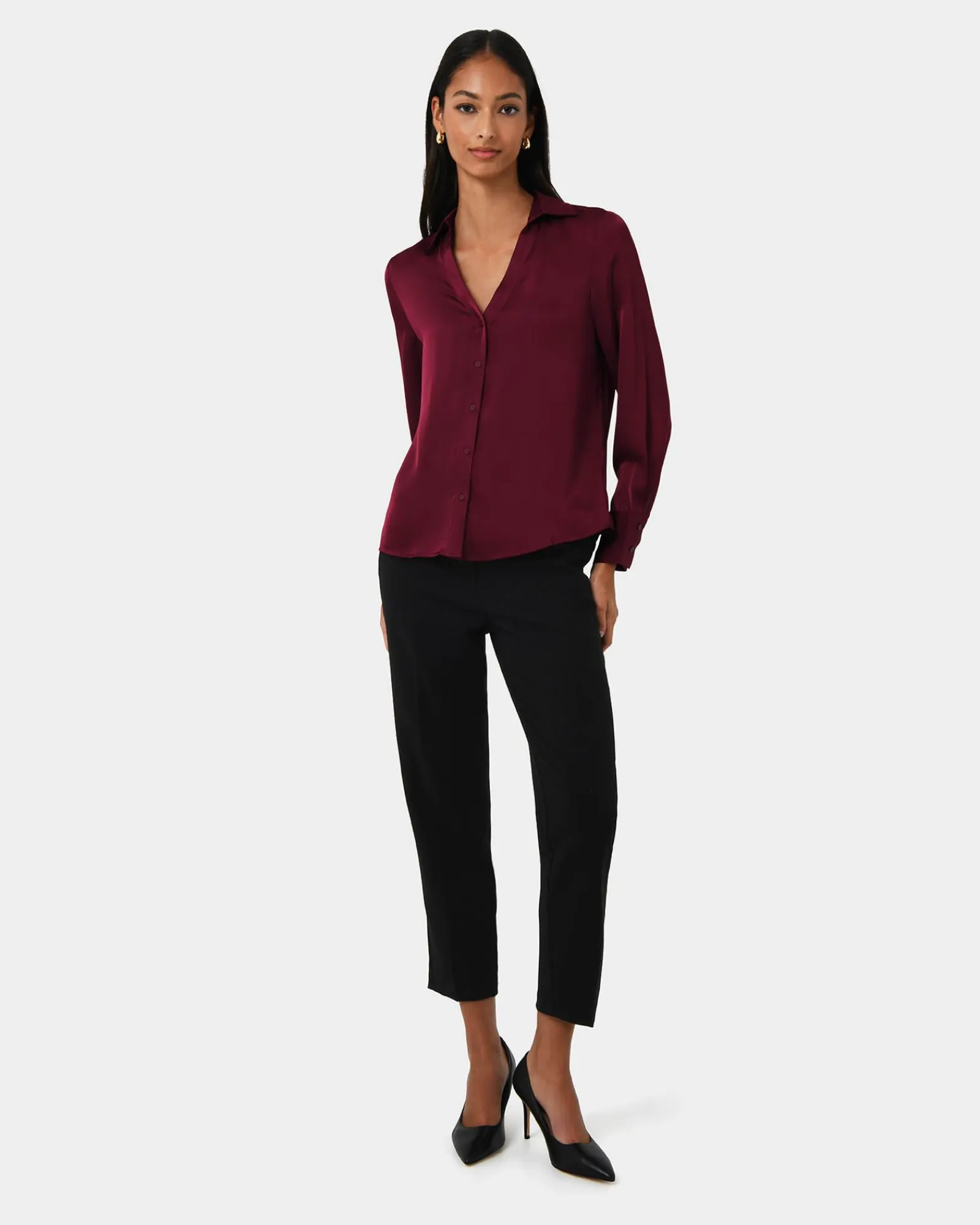 Forcast Lila V-neck Satin Blouse* Long Sleeve Tops|Shirts & Blouses
