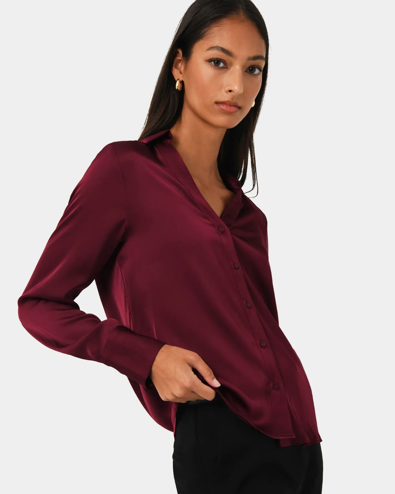 Forcast Lila V-neck Satin Blouse* Long Sleeve Tops|Shirts & Blouses