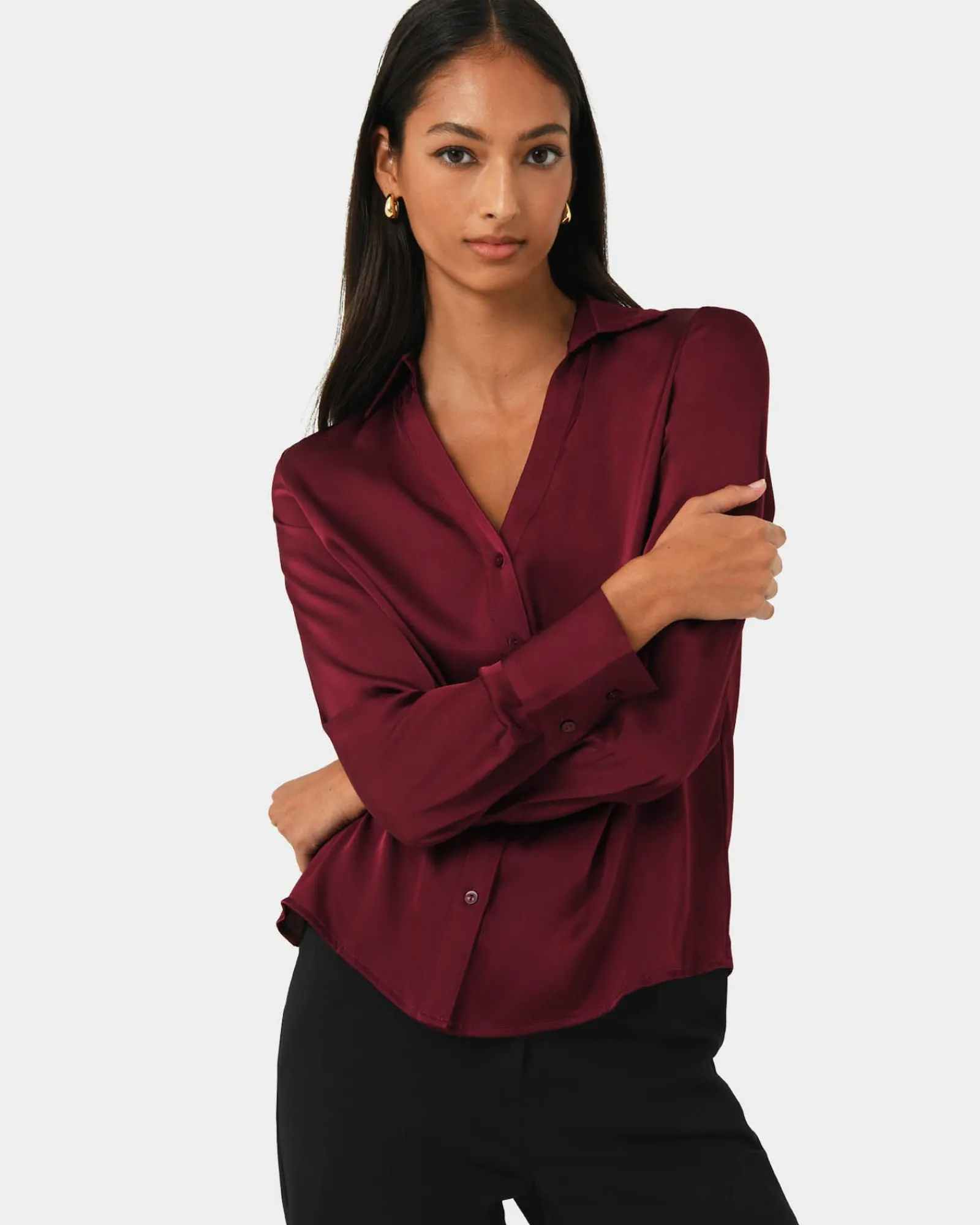 Forcast Lila V-neck Satin Blouse* Long Sleeve Tops|Shirts & Blouses