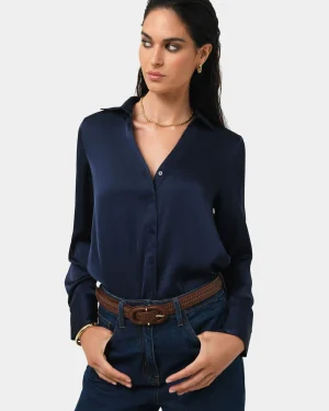 Forcast Lila V-neck Satin Blouse* Long Sleeve Tops|Shirts & Blouses