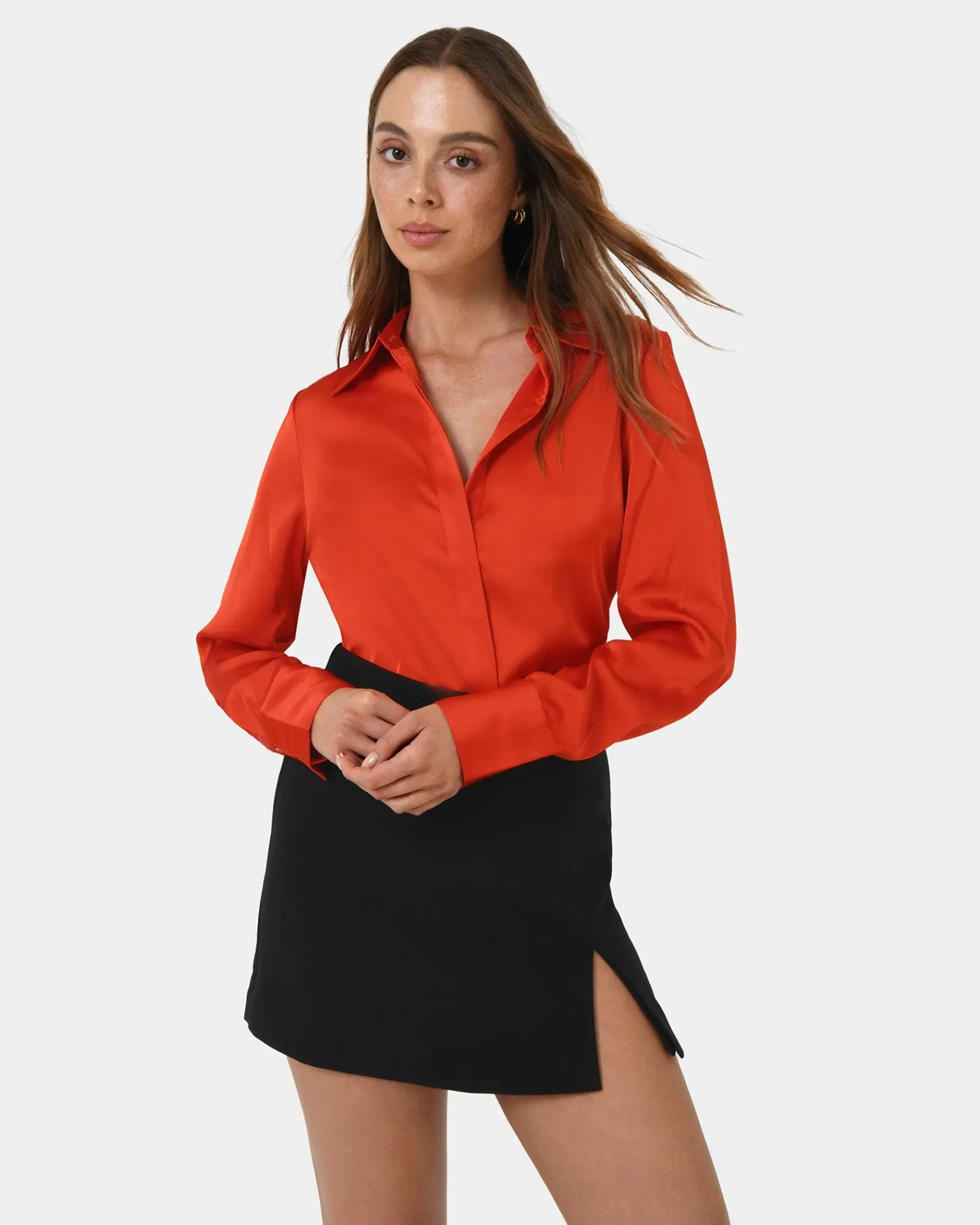 Forcast Mae Satin Shirt* T-Shirts & Tops|Long Sleeve Tops