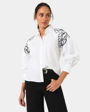 Forcast Maren Embroidered Cotton Shirt* T-Shirts & Tops|Long Sleeve Tops