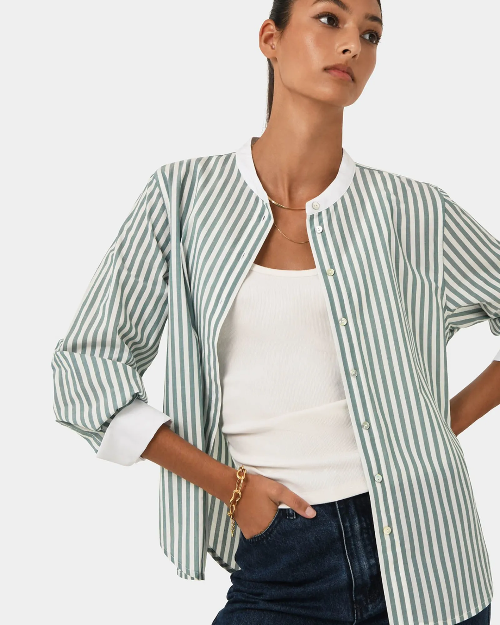 Forcast Melie Cotton Stripe Shirt* T-Shirts & Tops|Long Sleeve Tops