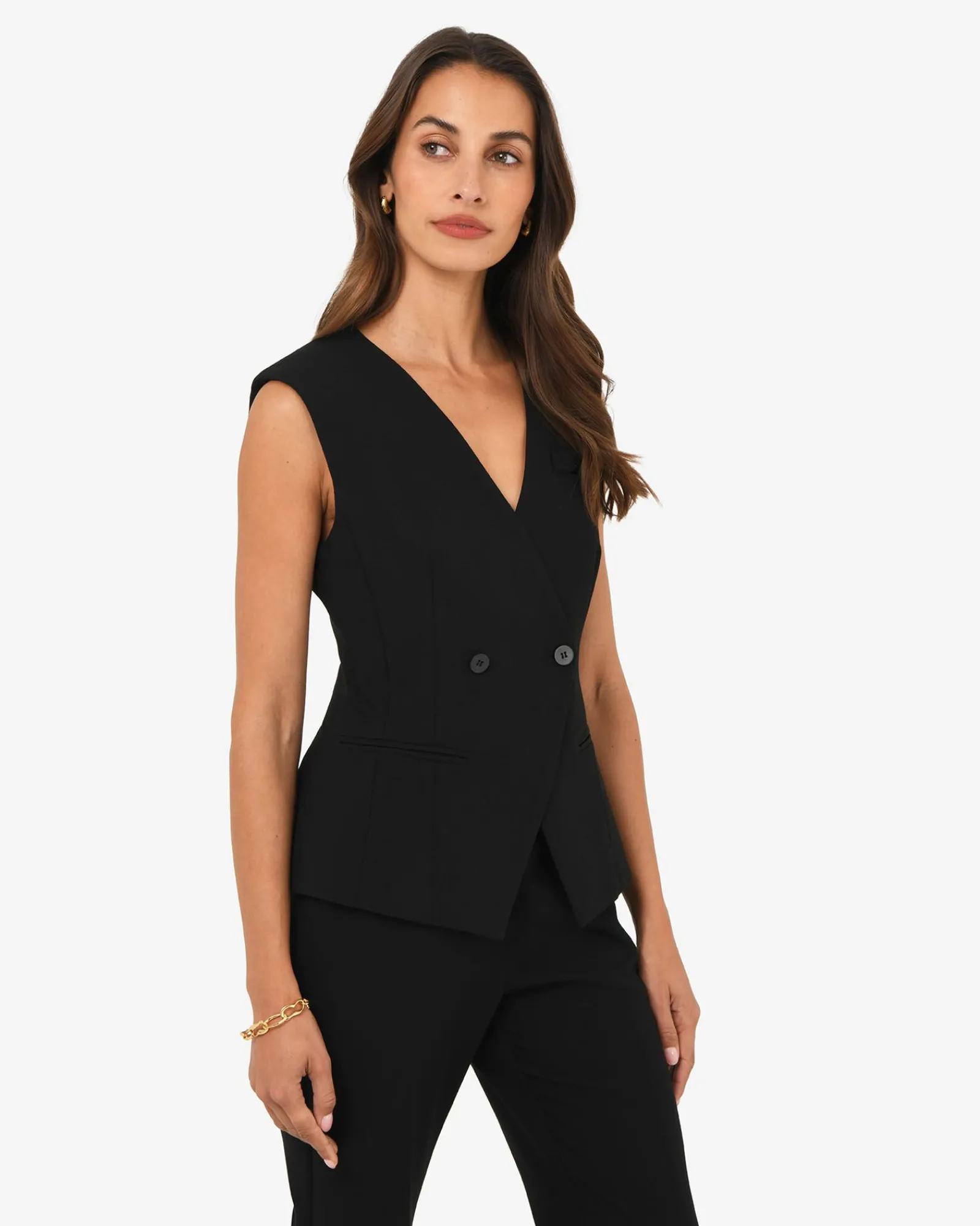 Forcast Nikki Collarless Vest* T-Shirts & Tops|Work Tops
