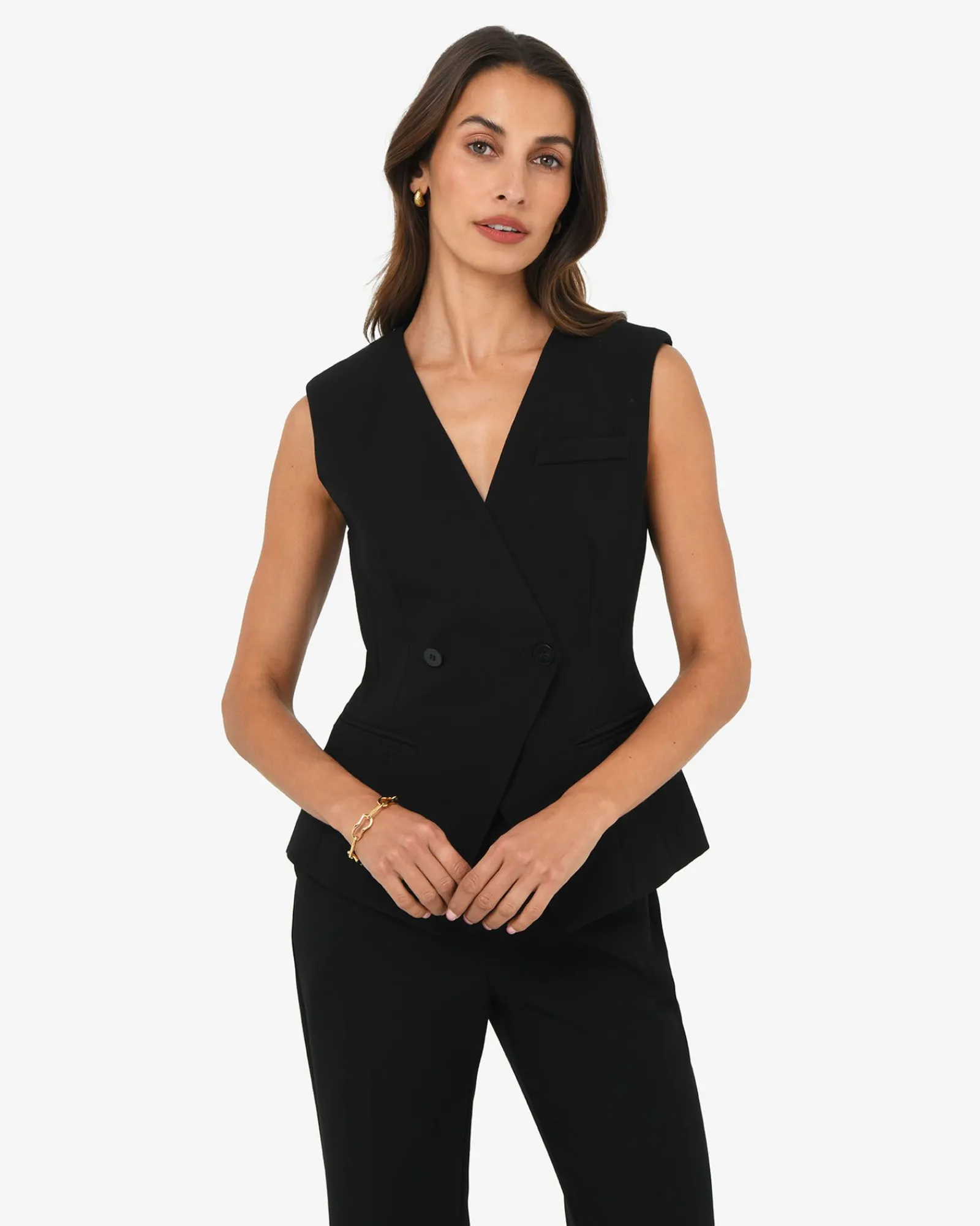 Forcast Nikki Collarless Vest* T-Shirts & Tops|Work Tops