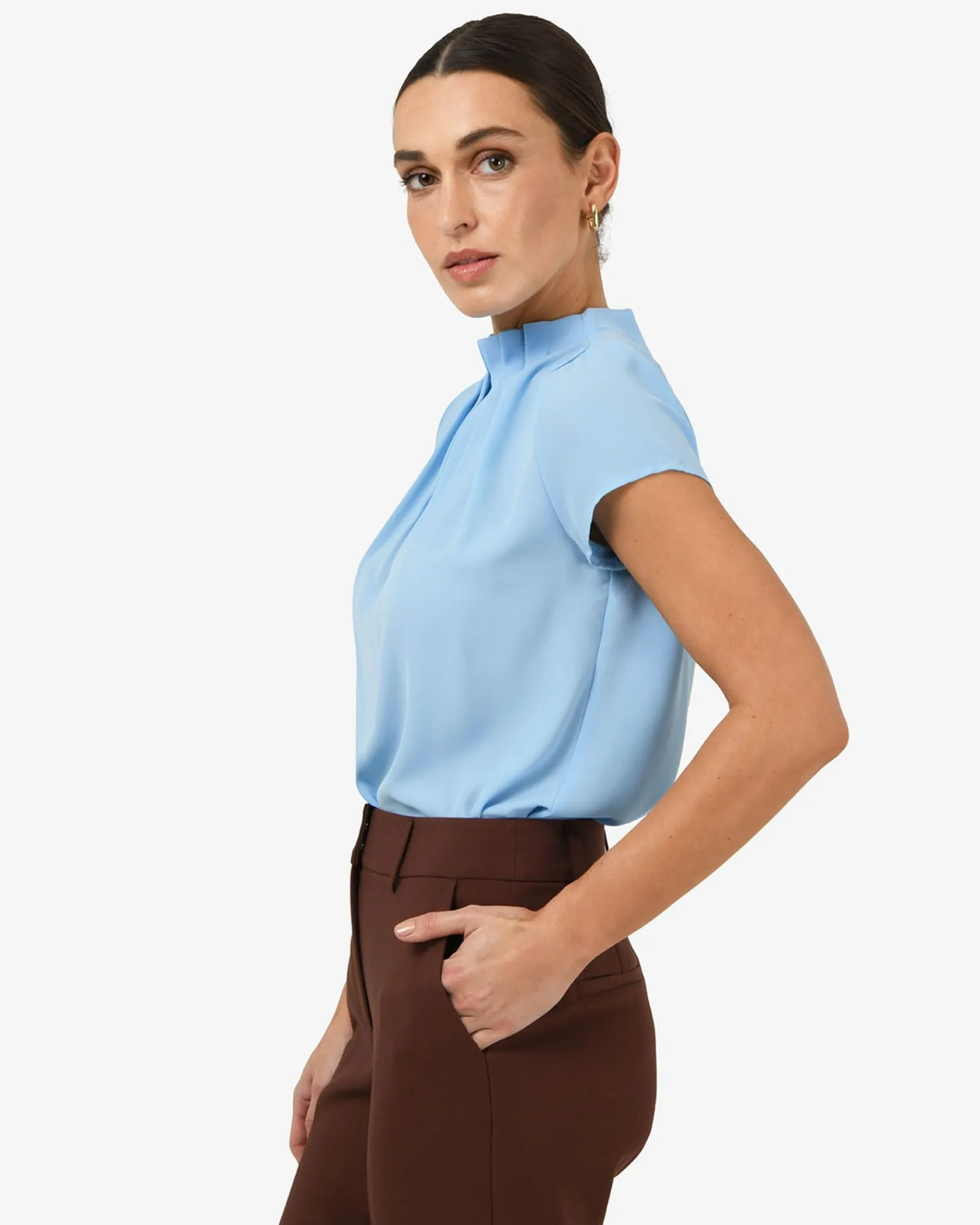 Forcast Olivia Pleated High Neck Top* T-Shirts & Tops|Work Tops