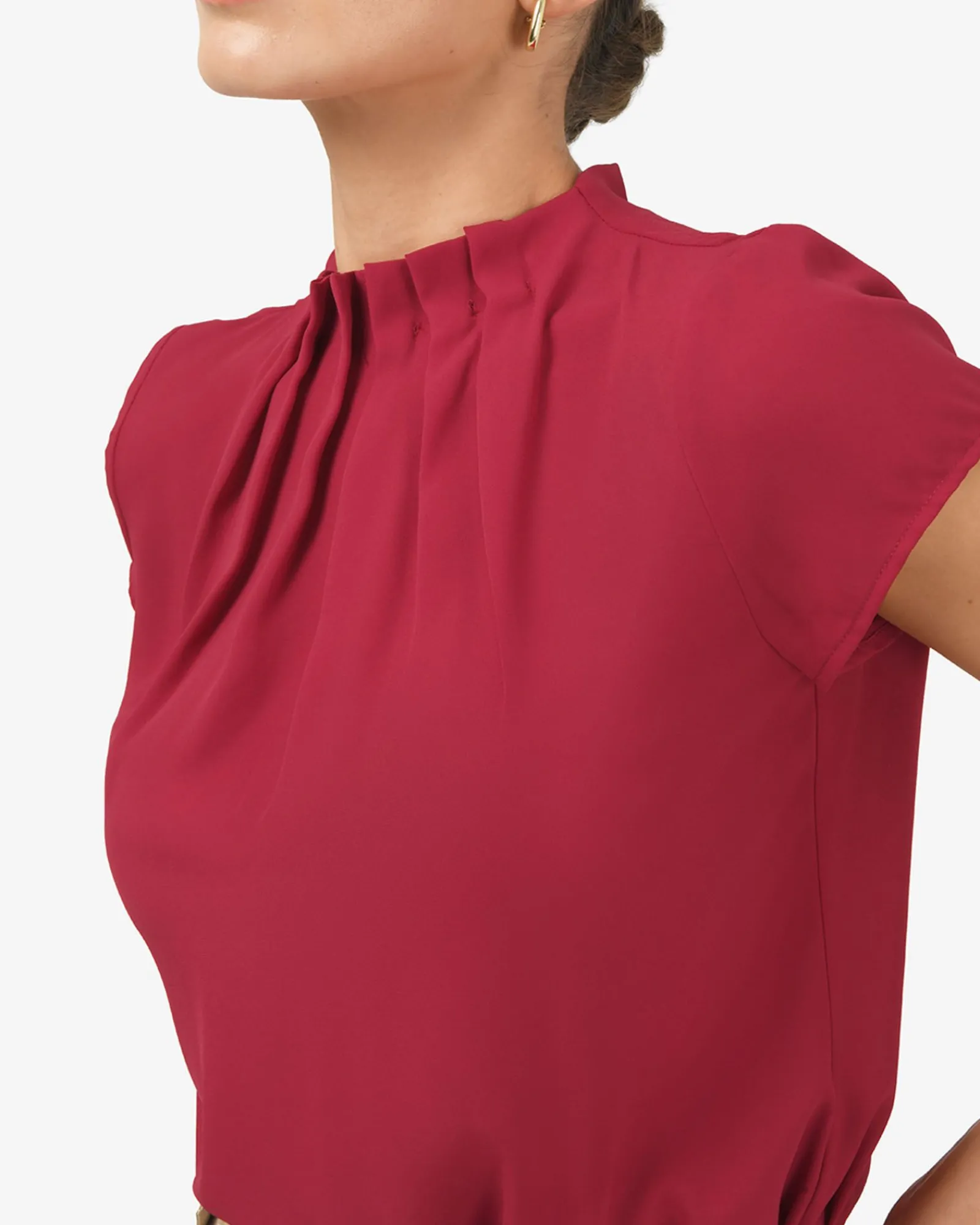 Forcast Olivia Pleated High Neck Top* T-Shirts & Tops|Work Tops