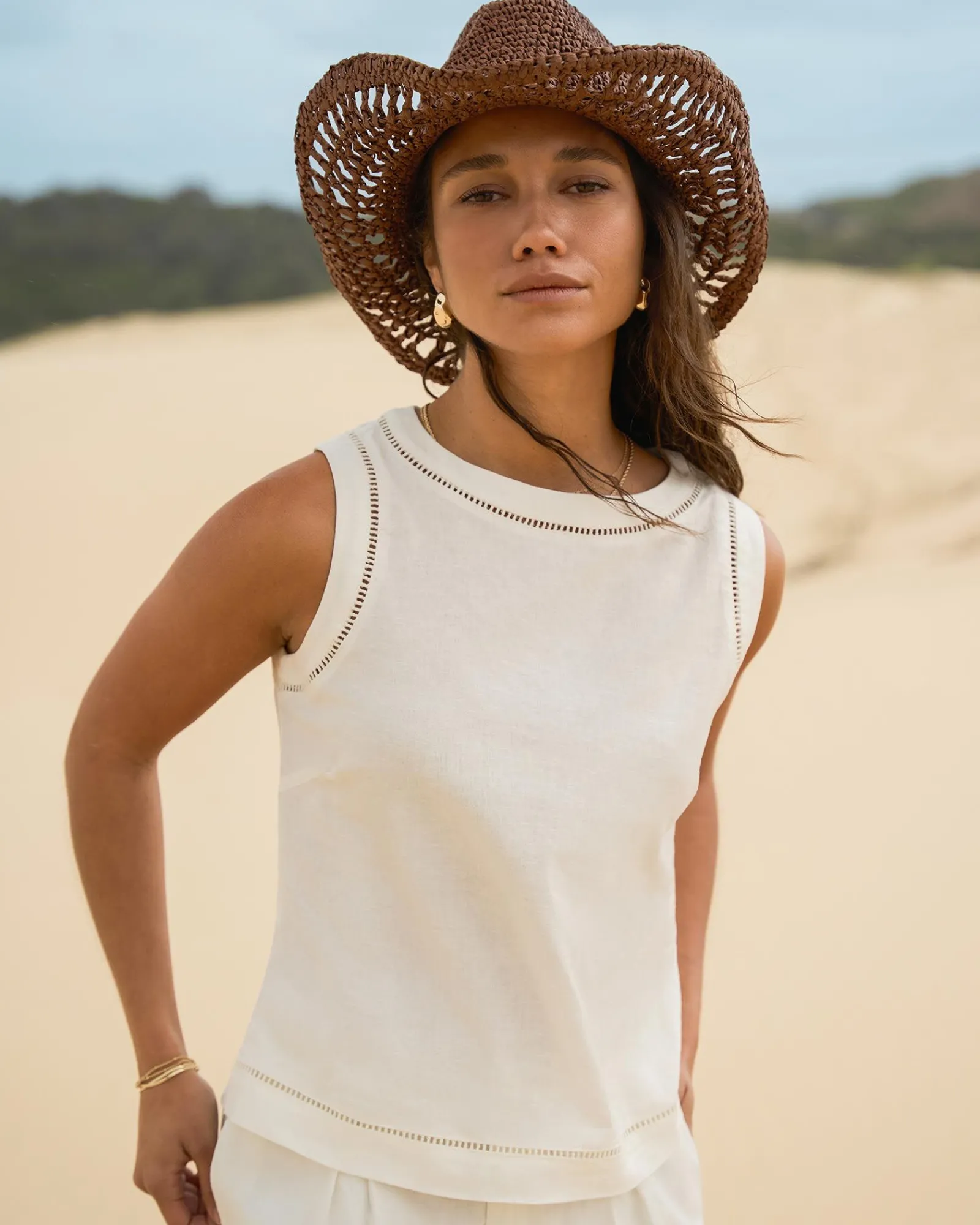 Forcast Perry Linen Embroidery Top* T-Shirts & Tops|Work Tops