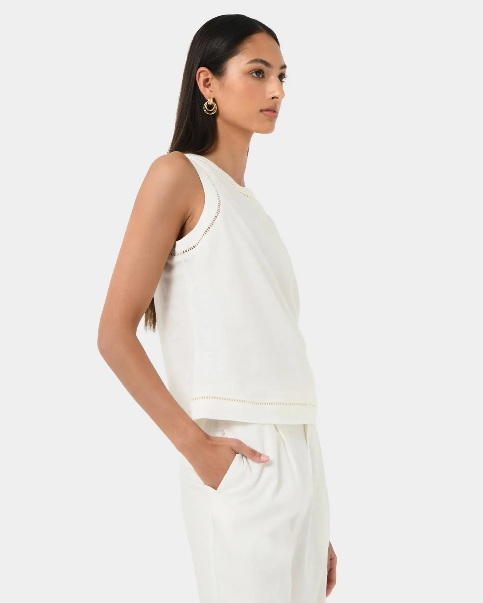 Forcast Perry Linen Embroidery Top* T-Shirts & Tops|Work Tops