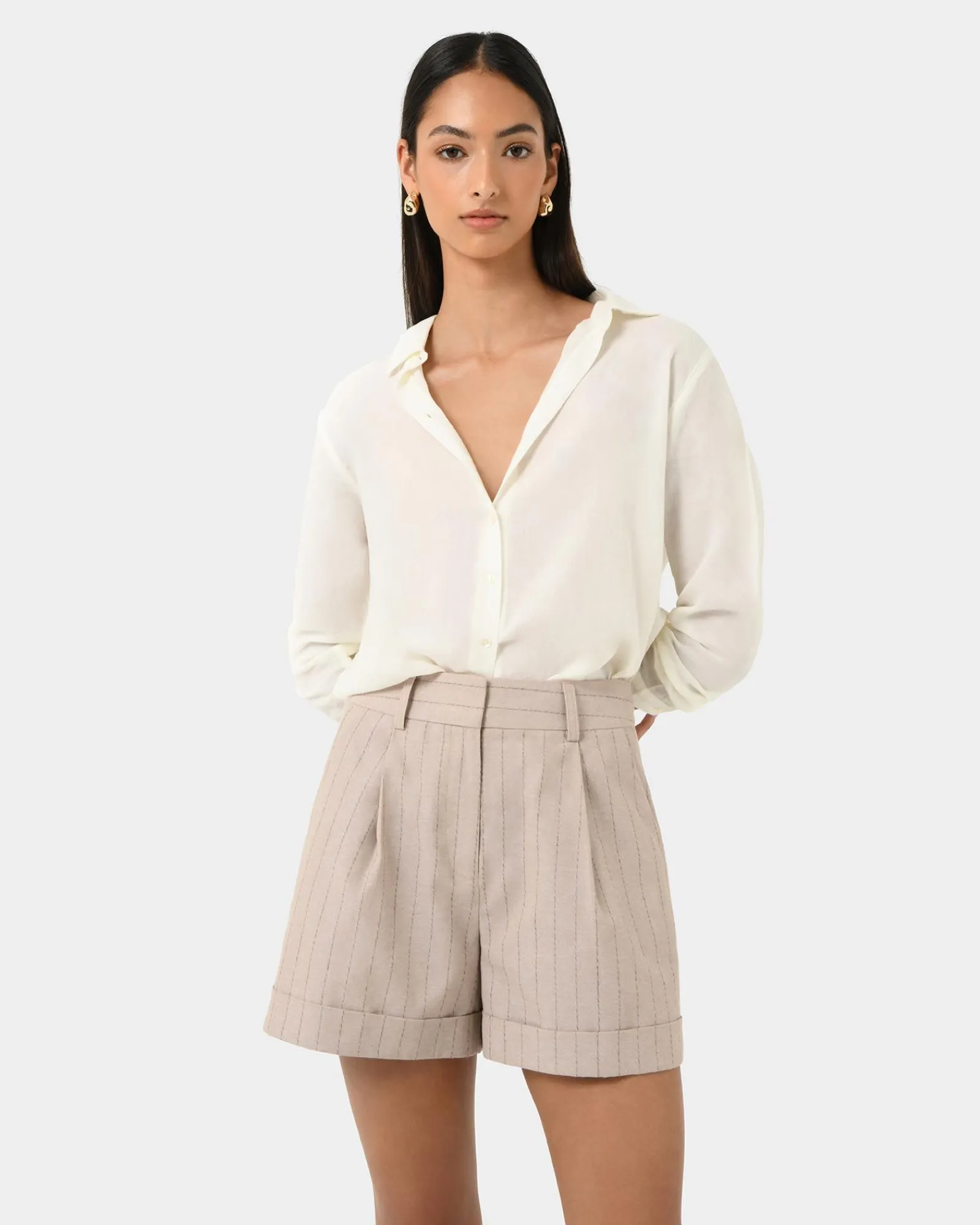 Forcast Ria Stripe Cotton Shorts* Work Pants|Shorts