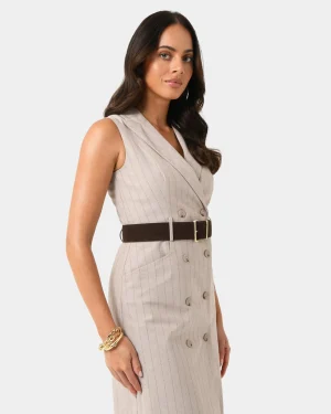 Forcast Ria Stripe Cotton Blend Dress* Conscious|Midi Dresses