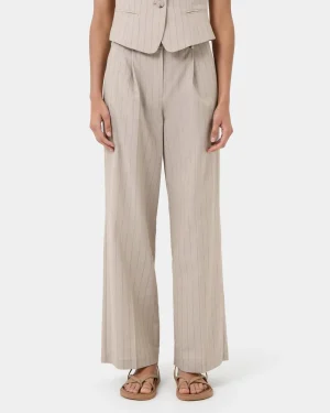 Forcast Ria Stripe Cotton Blend Pants* High-Waisted Pants|Straight Leg Pants