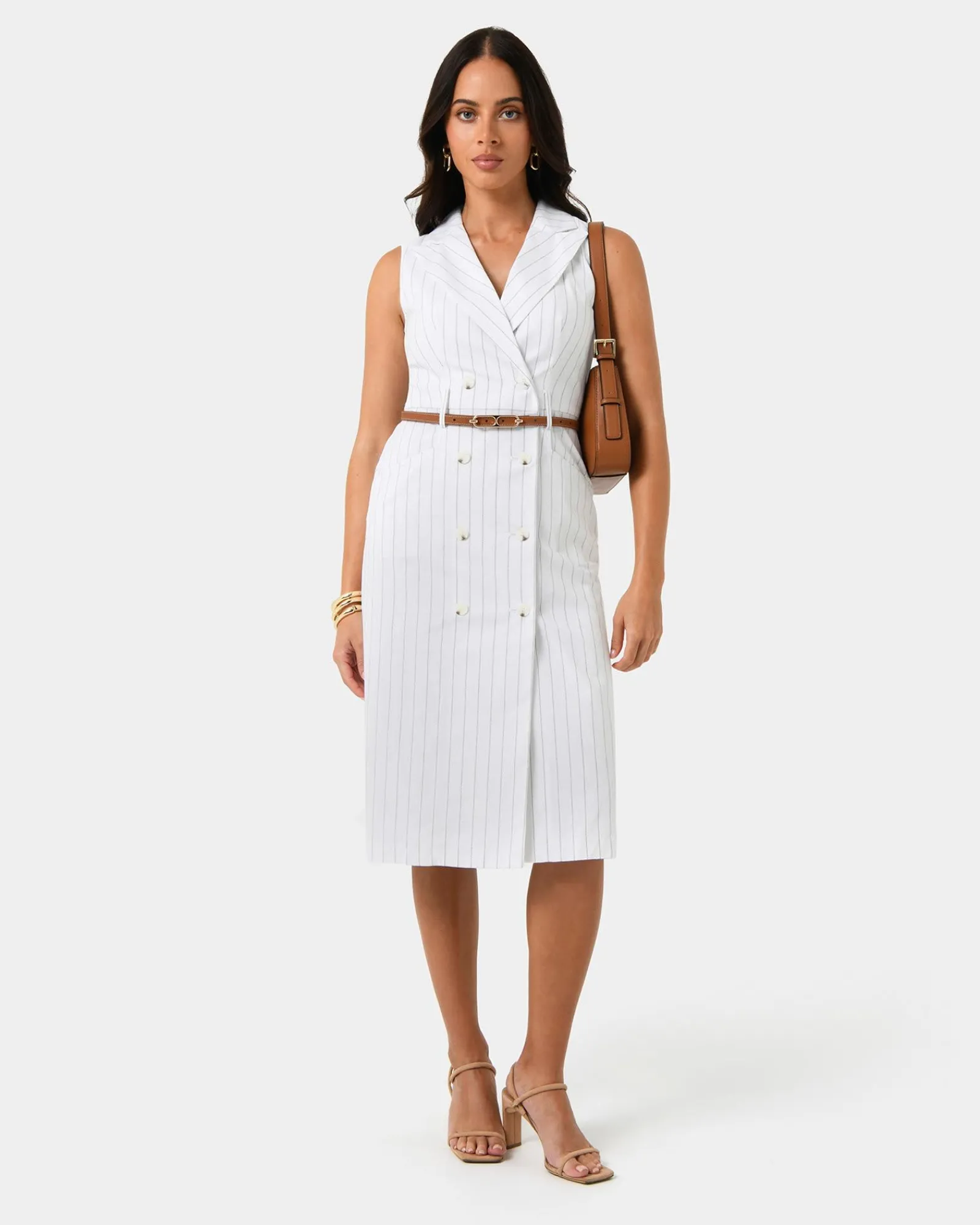 Forcast Ria Stripe Cotton Blend Dress* Conscious|Midi Dresses