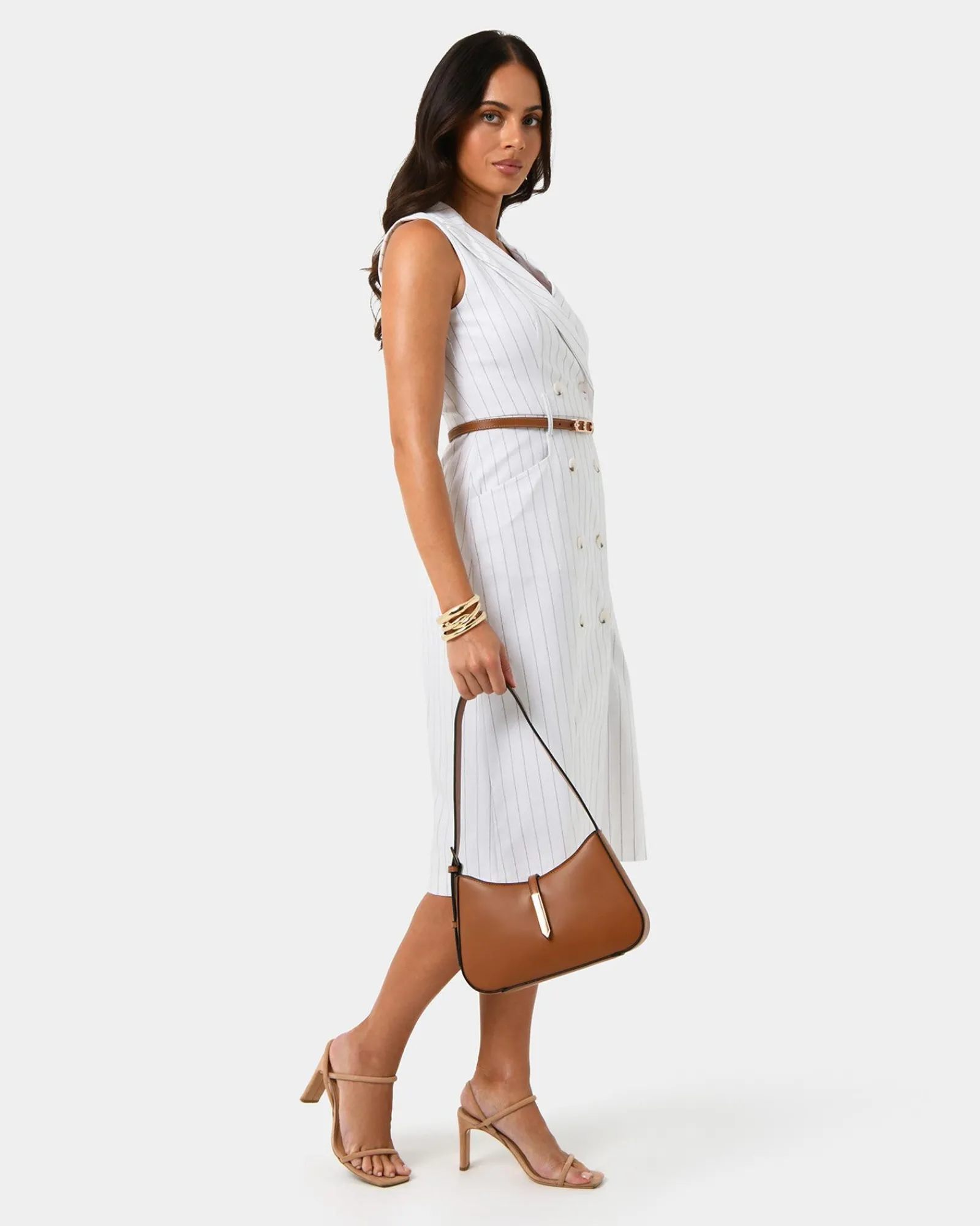 Forcast Ria Stripe Cotton Blend Dress* Conscious|Midi Dresses