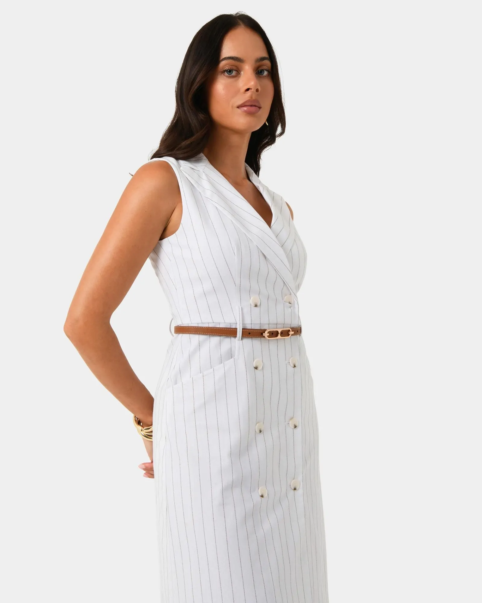 Forcast Ria Stripe Cotton Blend Dress* Conscious|Midi Dresses