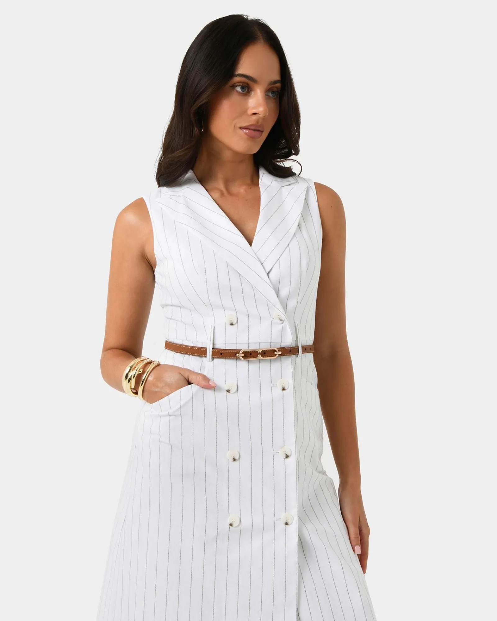 Forcast Ria Stripe Cotton Blend Dress* Conscious|Midi Dresses