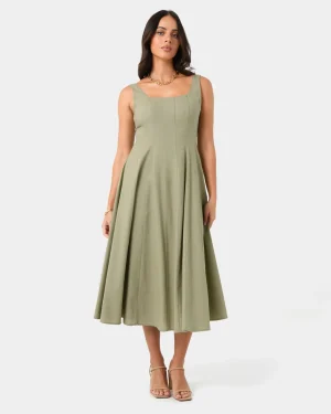 Forcast Saira 2 Linen A-line Dress* Midi Dresses|Midi Dresses