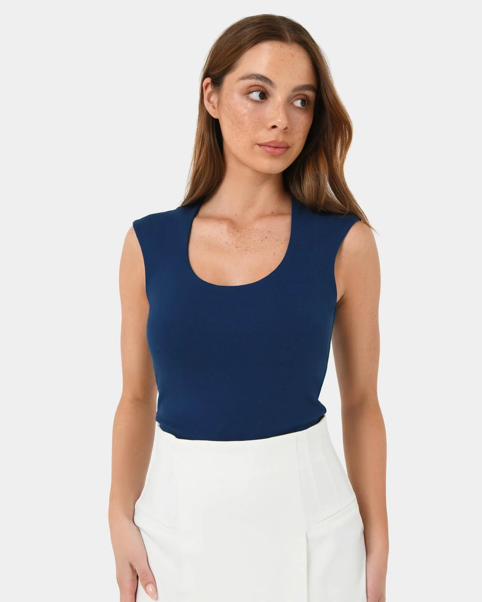 Forcast Soho Rounded Square Neck Top* T-Shirts & Tops|Work Tops