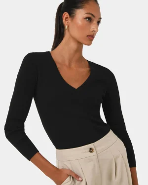 Forcast Vicky V-neck Knit* Long Sleeve Tops|Work Tops