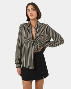 Forcast Wanda Stripe Satin Shirt* Long Sleeve Tops|Shirts & Blouses